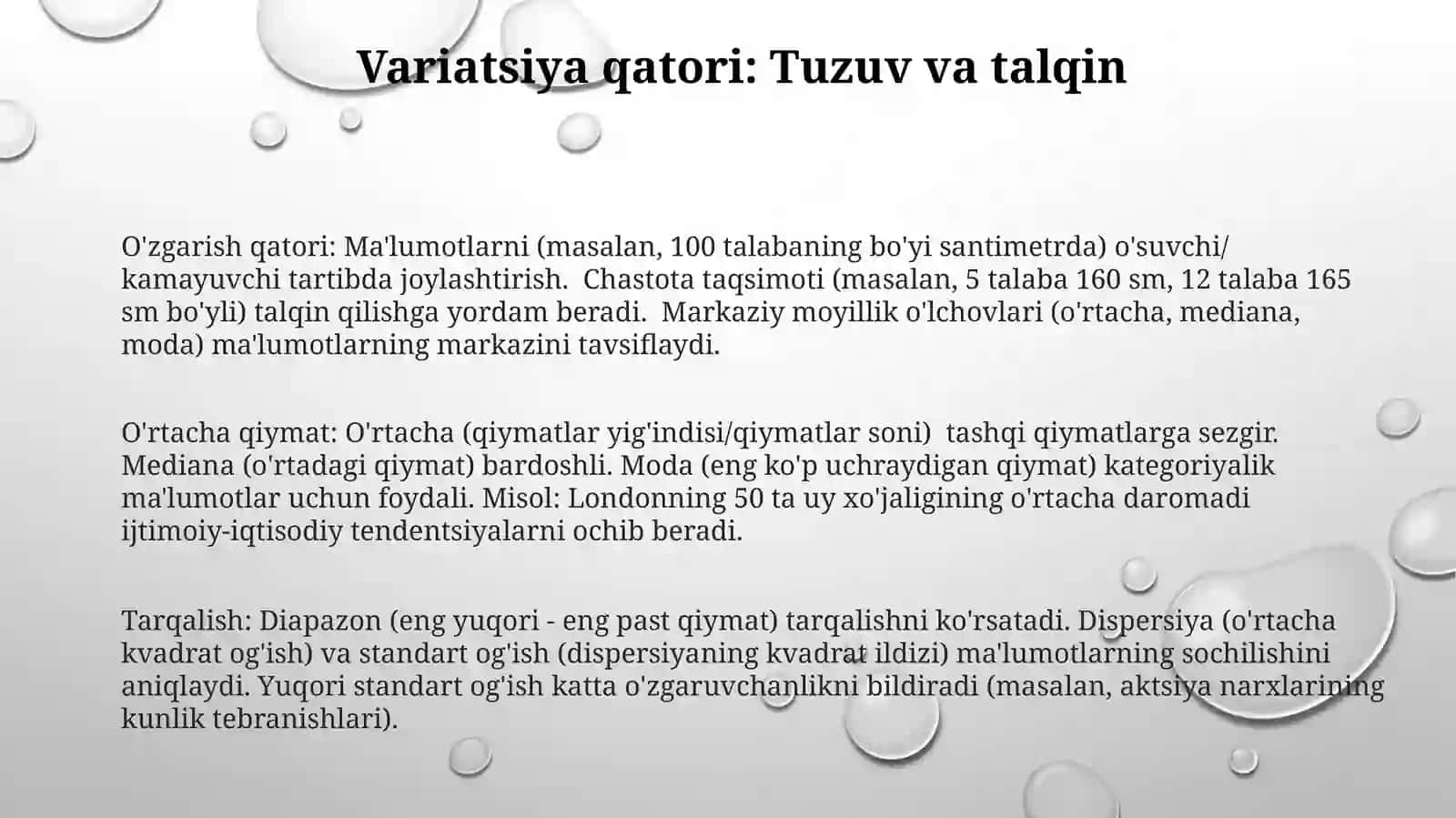 Matematikastatikaasoslari.Variatsionqator.O'rtachaqiymat.Dispersiya 3