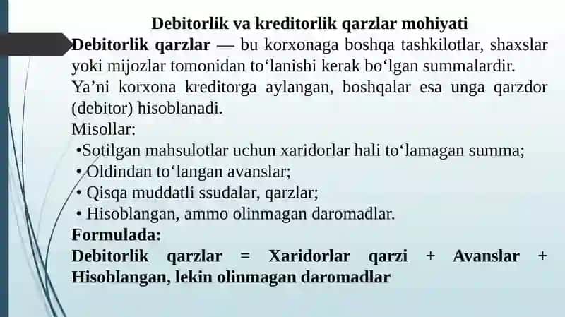 Debitorklik va Kreditorlik Qarzlarini Boshqarish 3
