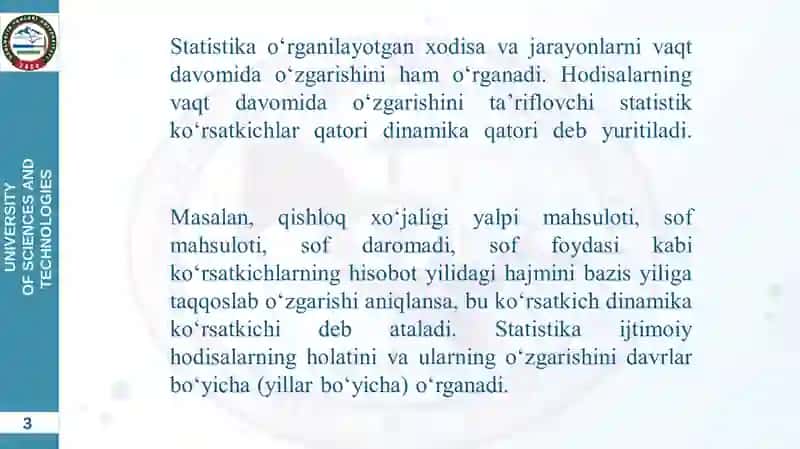 DINAMIKANI STATISTIK O‘RGANISH USULLARI 3