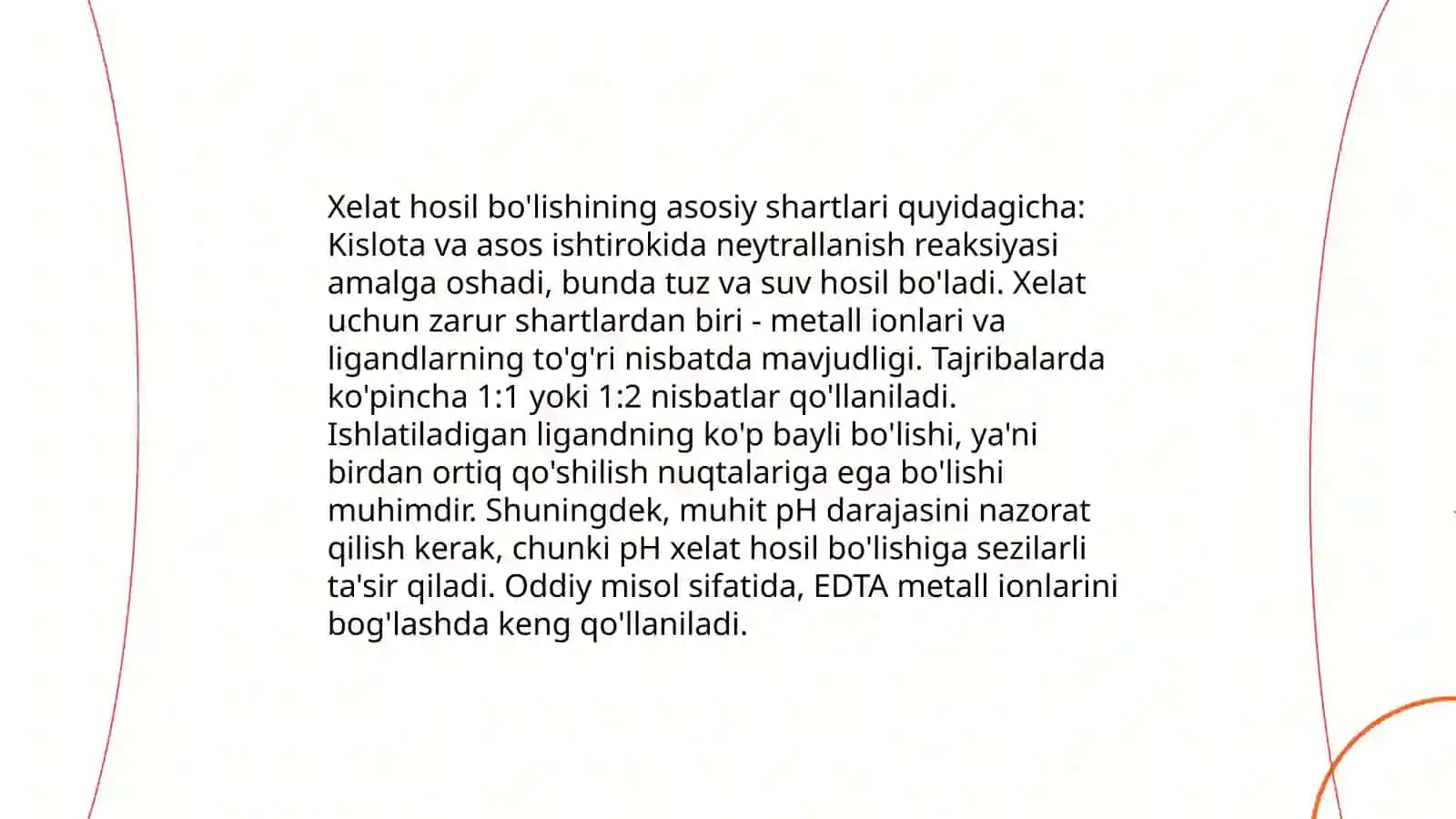 Xelat hosil bo'lish shartlari 3