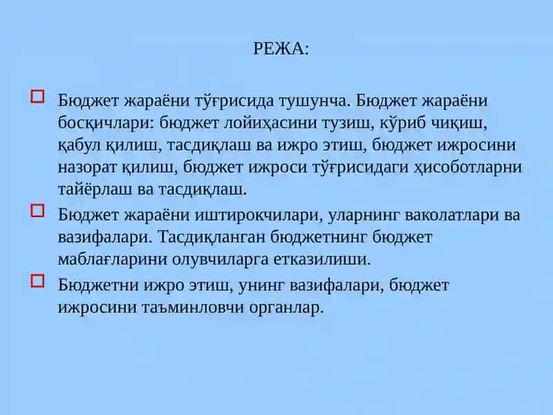 Бюджет жараёни тўғрисида тушунча 3