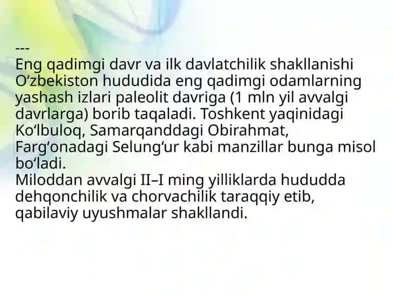 O'zbekistonning davlatchilik tarixi eng qadimgi davrdan 16 asrgacha 3