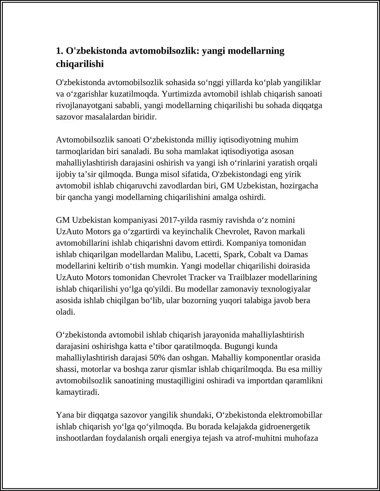 AVTOMOBILSOZLIK VA SANOAT SOHASIDAGI YANGILIKLAR 3