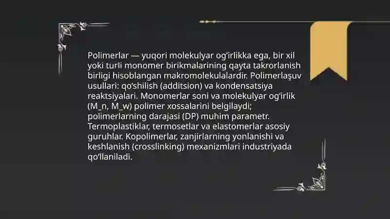 Polimerlar tôğrisida umumiy tushunchalar 3