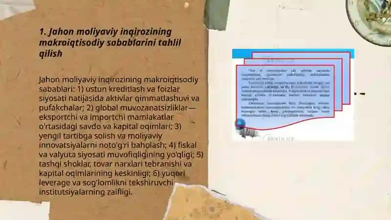 Jahon moliyaviy inqirozining yuzaga kelish sabablari oqibatlari va uni O'zbekistonda bartaraf qilish yo'llari 3