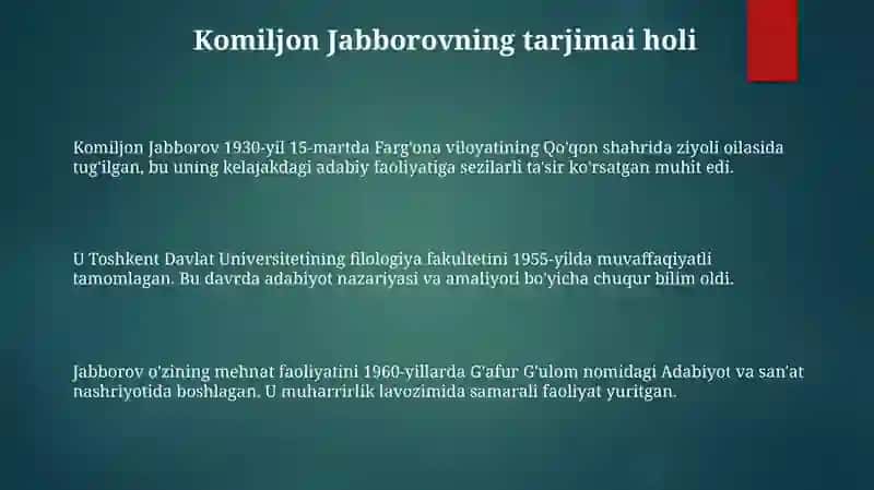 Komiljon Jabborovhayotivaijodihaqda 3
