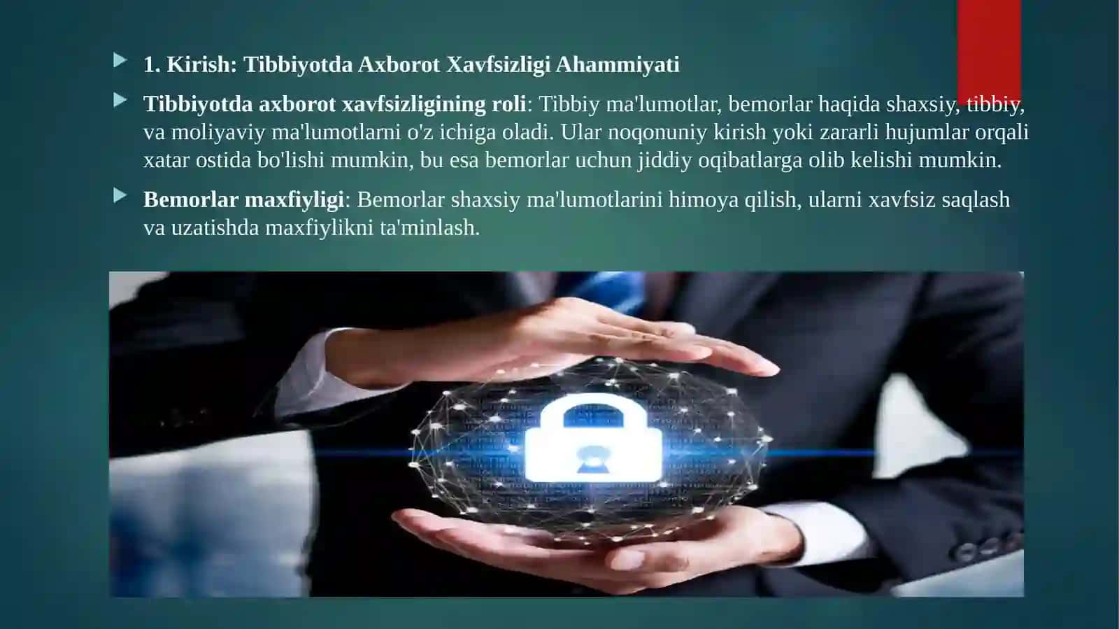 Axborot havfsizligi. Tibbiyotda axborotlarni himoyalash 3