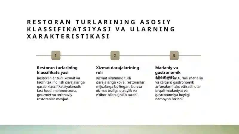 Restoranlarning turlari va xizmat kórsatish klasslari 3