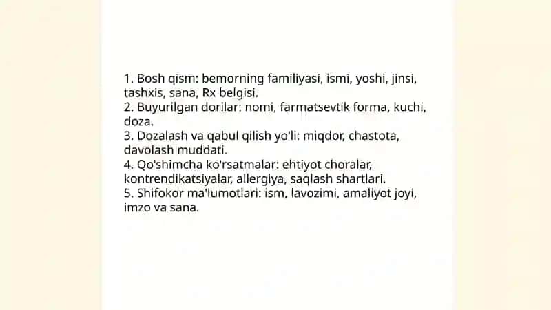 Retsept strukturasi. Retsept yozish qoidalari 3
