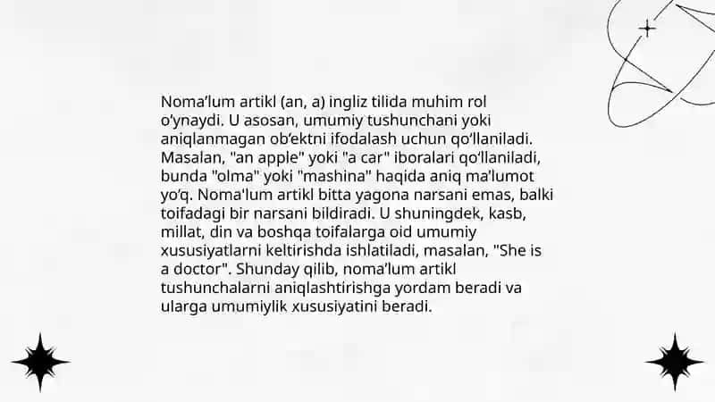 Noma’lum artikl (an, a) 3