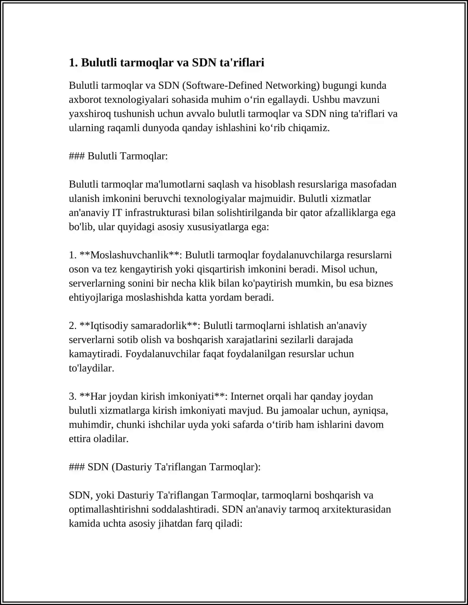 CLOUD NETWORKING VA SOFTWARE-DEFINED NETWORKING (SDN) TARMOQLARI 3