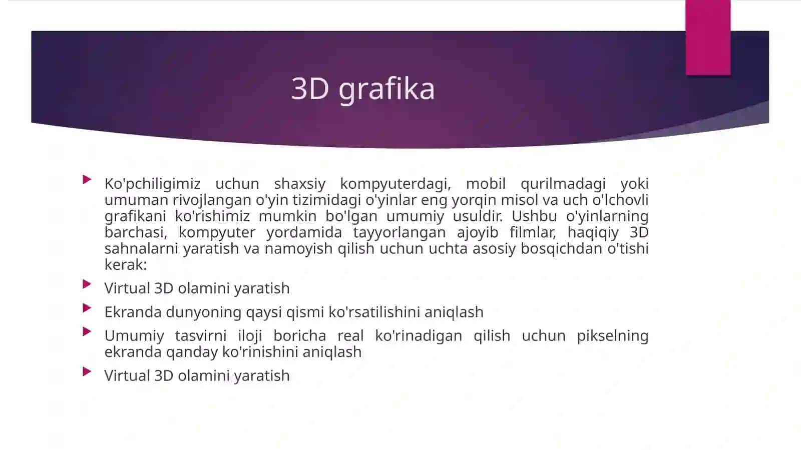 3o’lchovli grafika imkoniyatlari 3