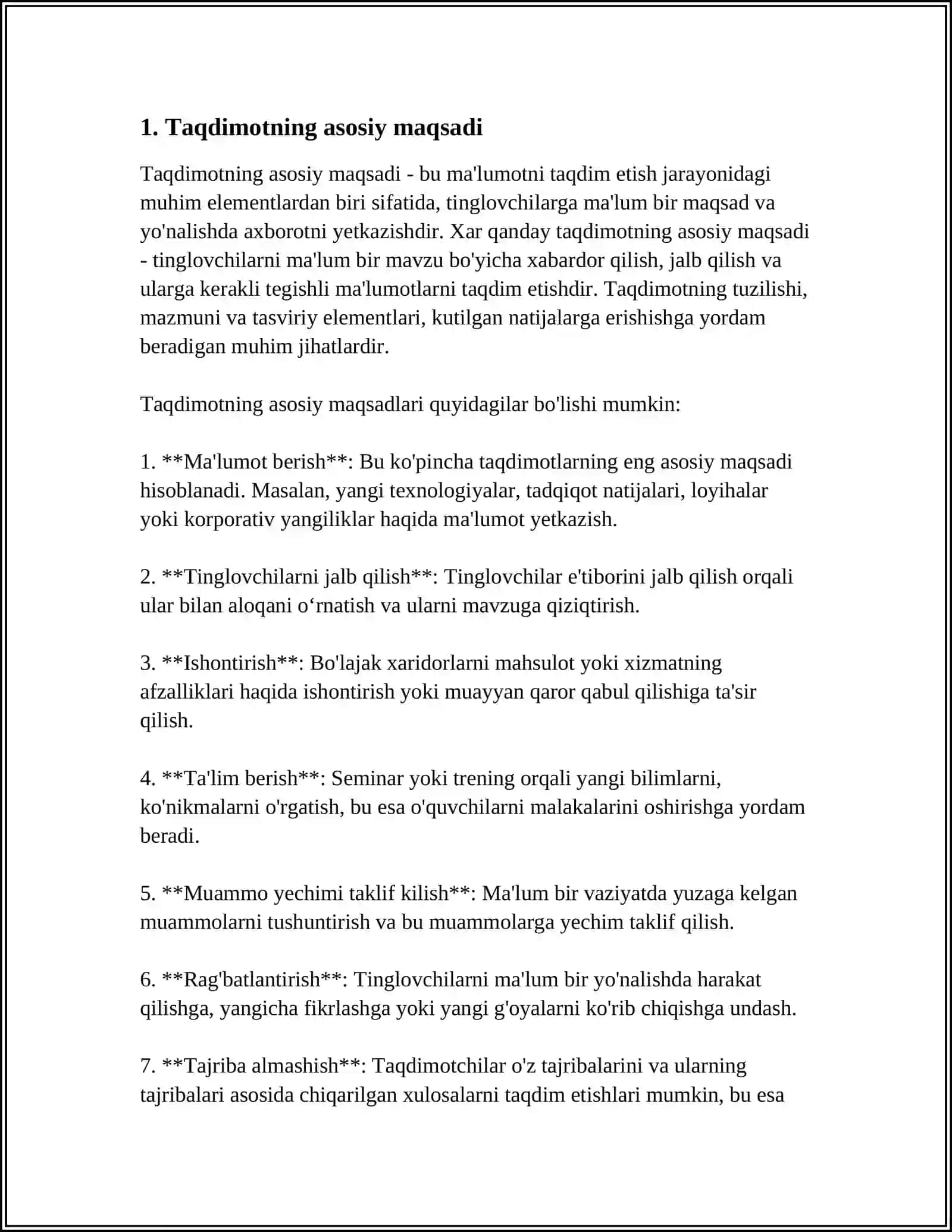 TAQDIMOTLARNING MAQSADI VA VAZIFASI. TAQDIMOTLAR SHAKLLARI 3