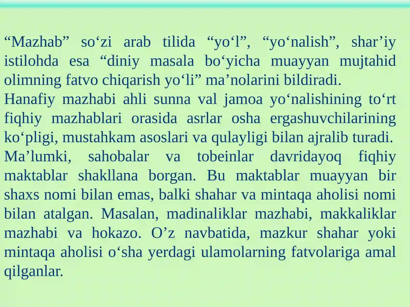 Xanafiya mazxabining o`rni 3