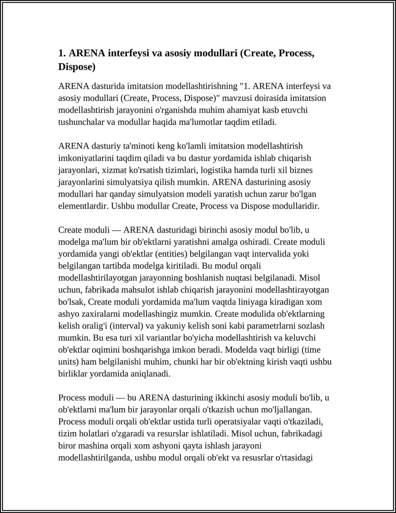 ARENA DASTURIDA IMITATSION MODELLASHTIRISH 3