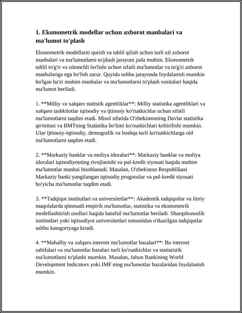 "EKONOMETRIK MODELLARNING AXBOROT TA'MINOTI" 3