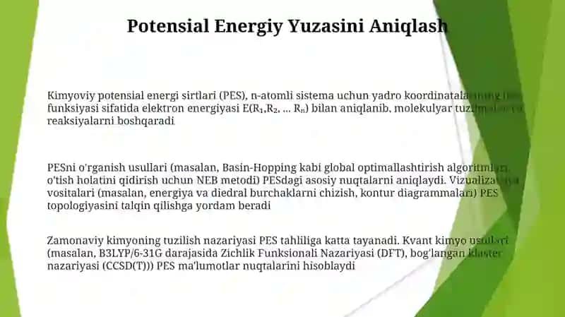 Kimyoviy potensial energi sirtlari (PES) 3