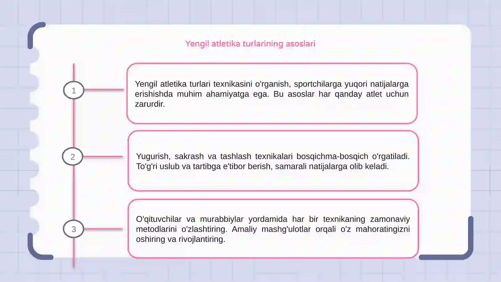 Yengil atletika turlari texnikasini o'rgatish 3