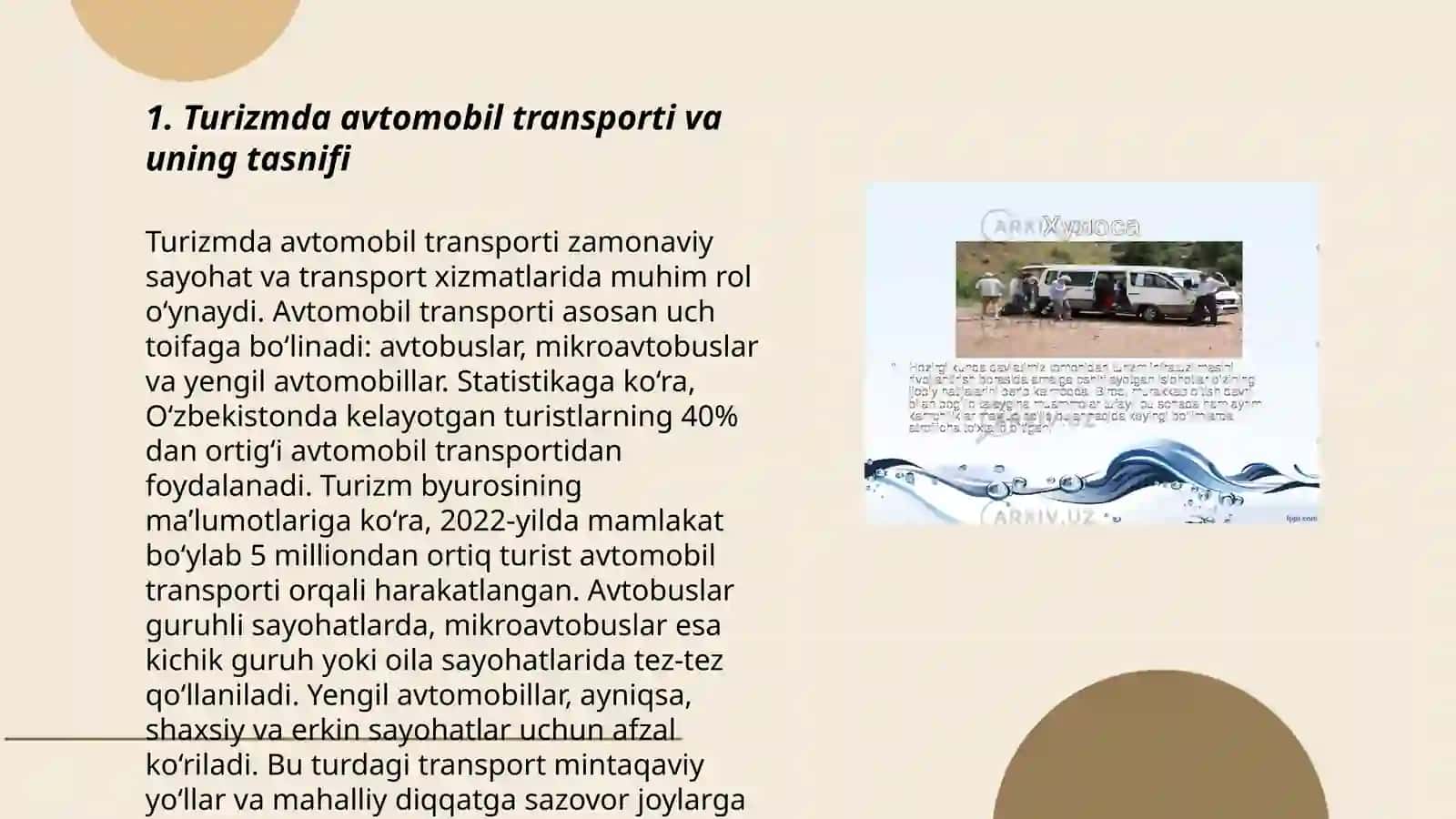 Turizm sohasida transportda tashish turlari va ularning tasniflanishi 3