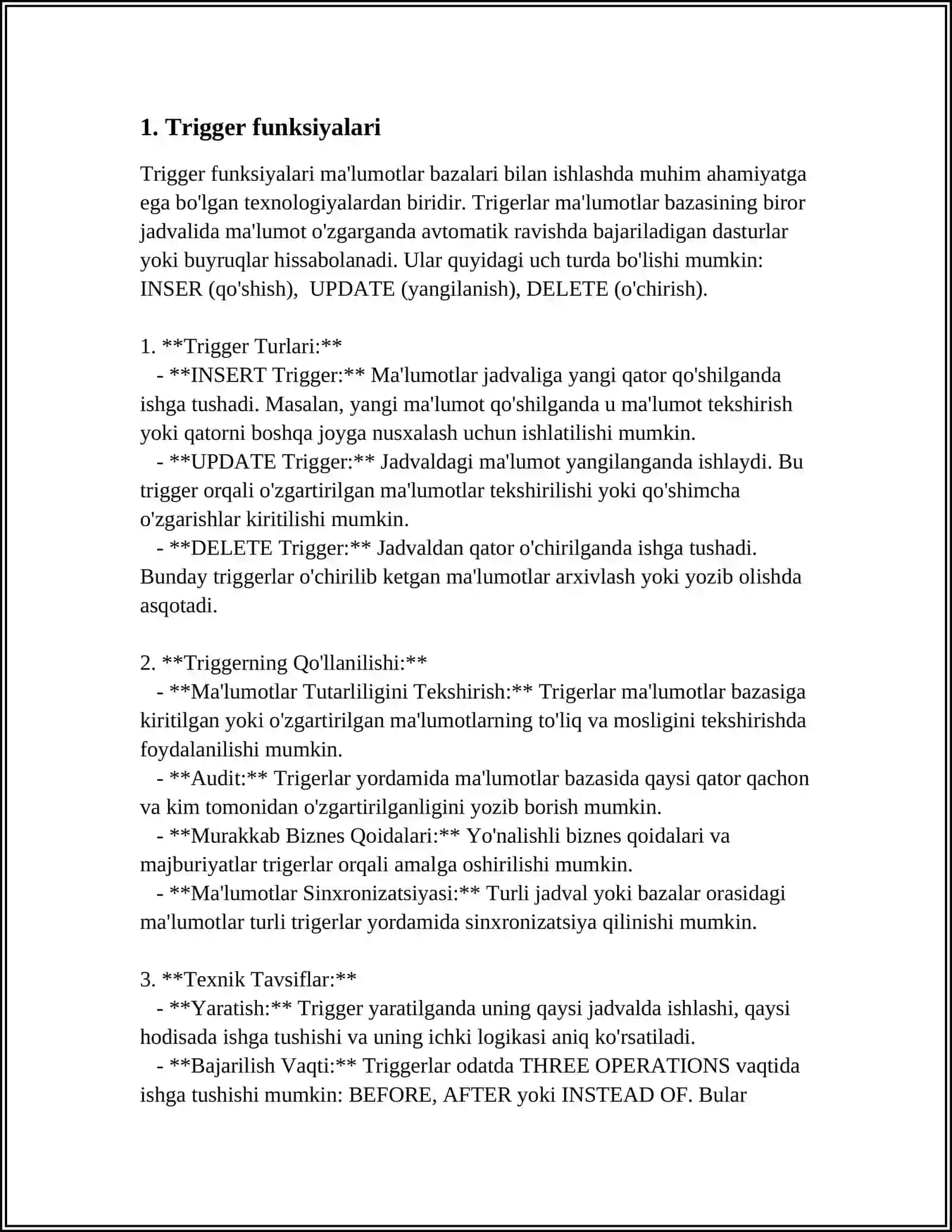 MUSTAQIL ISH Mavzu: TRIGGER 3
