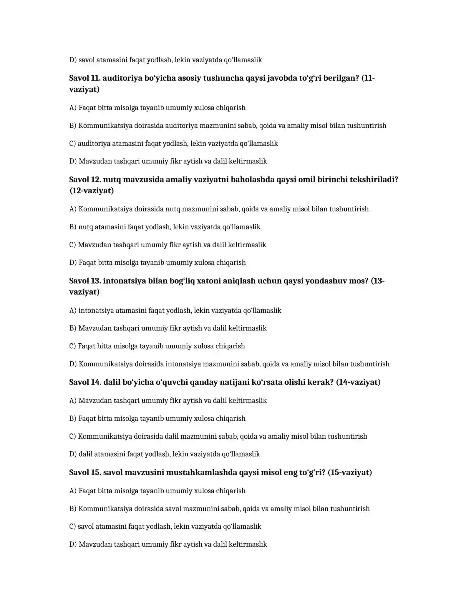 Notiqlik san’ati — 100 test javoblari bilan 3