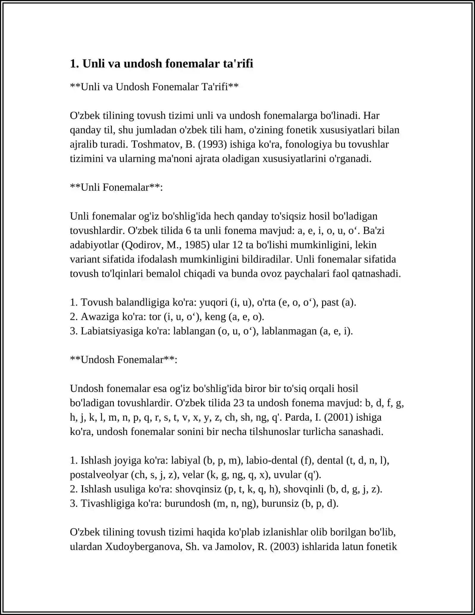 UNLI VA UNDOSH FONEMALAR 3