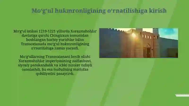 Movaraunnahrda mo’g’ullar hukmronligining o’rnatilishi 3