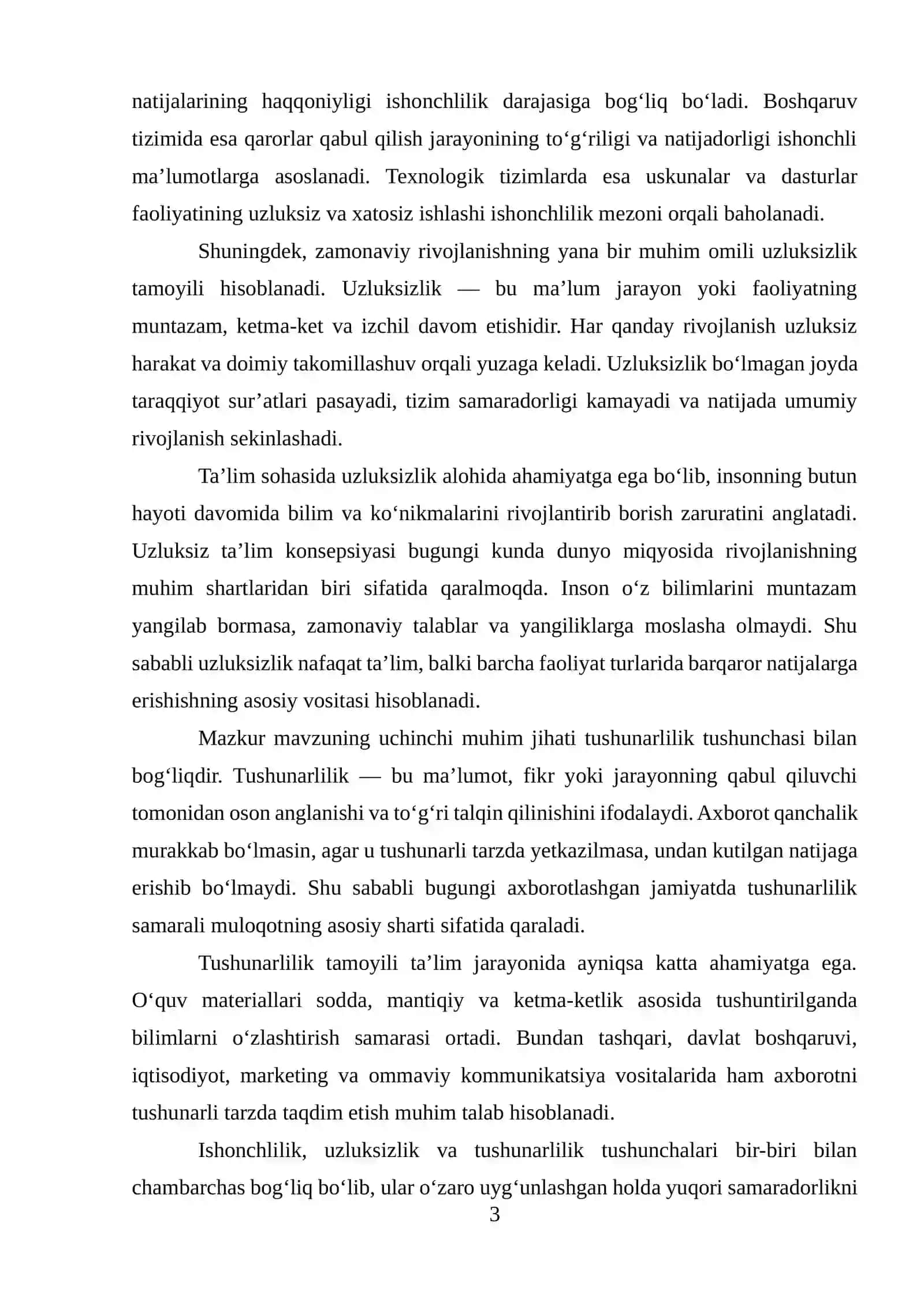 ISHONCHLILIK. UZLUKSIZLIK. TUSHUNARLILIK 3