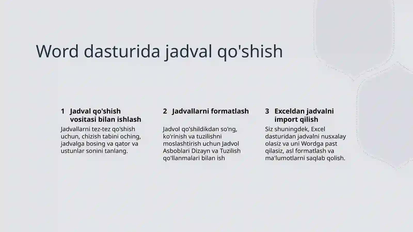 Word dasturida jadvallar bilan ishlash 3