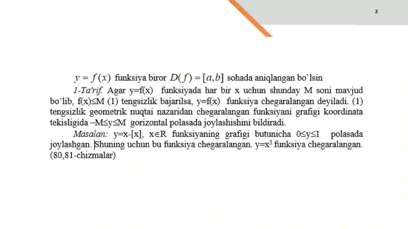Elementar funksiyalar, ularning juft-toqligi, davriyligi, grafigi 3