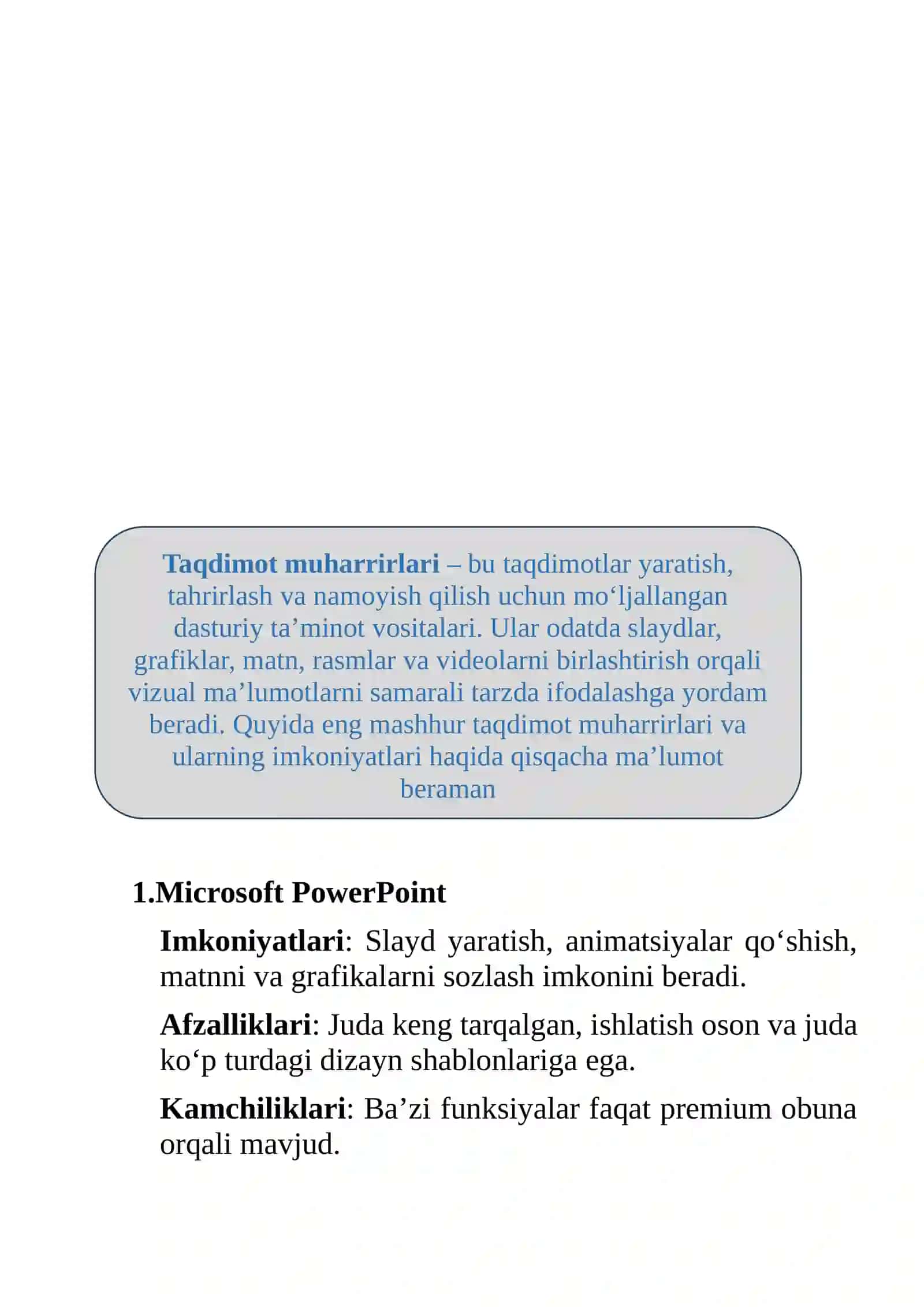Taqdimot muharrirlari va ular bilan ishlash 3