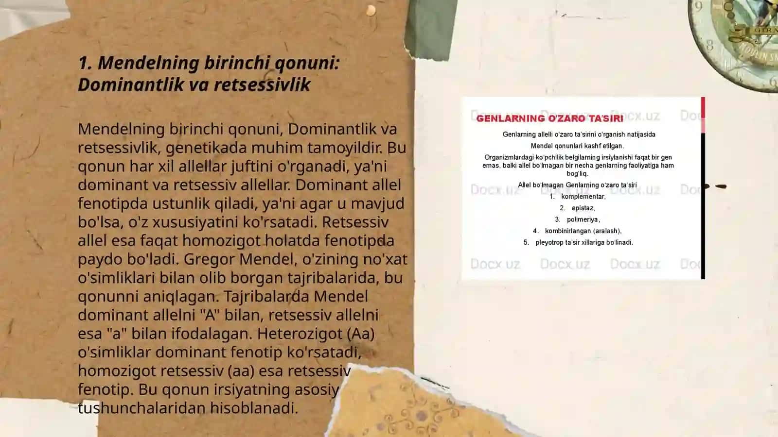 Mendelning1,2 qonunlari. Allel genlarning oʻzaro tasiri 3