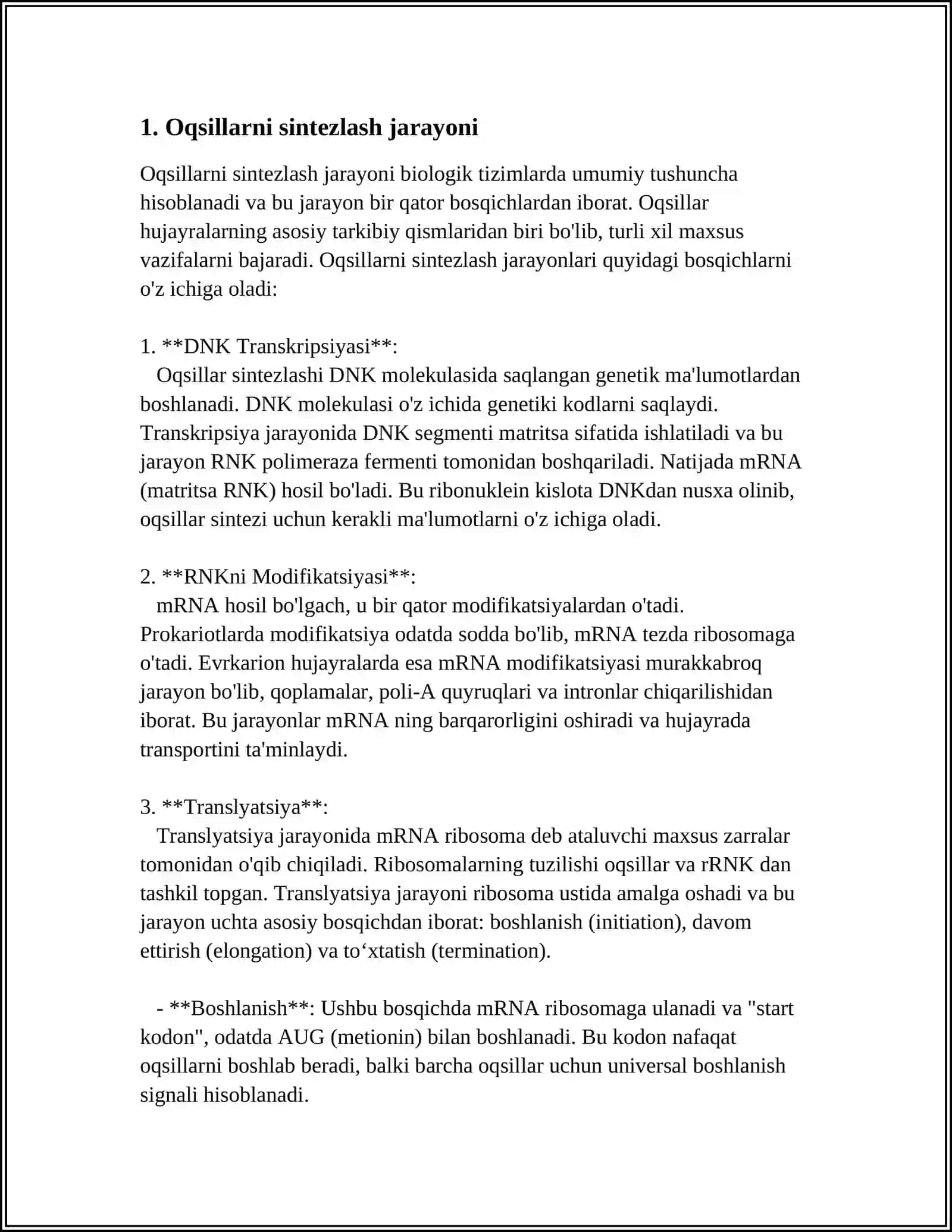 MUSTAQIL ISH Mavzu: OQSILLARNING BIOSINTEZI 3