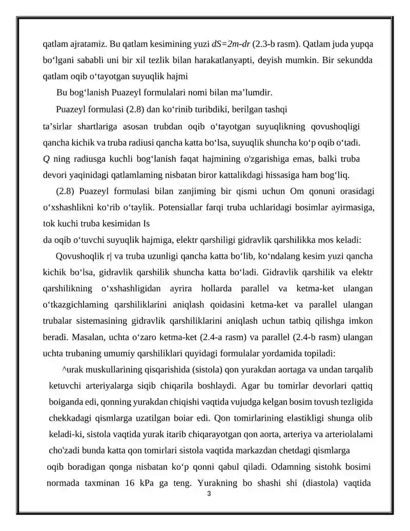 Suyuqliklarning oqishi. Bernulli tenglamasi 3