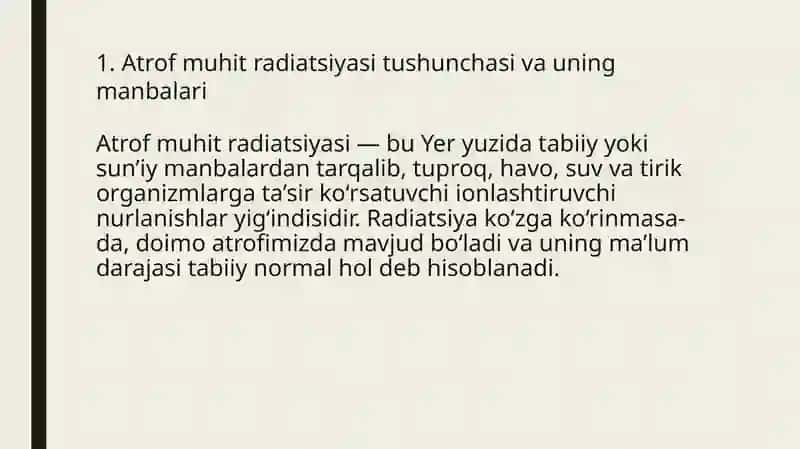 Atrof muhit radiatsiyasi va radiatsion fon 3