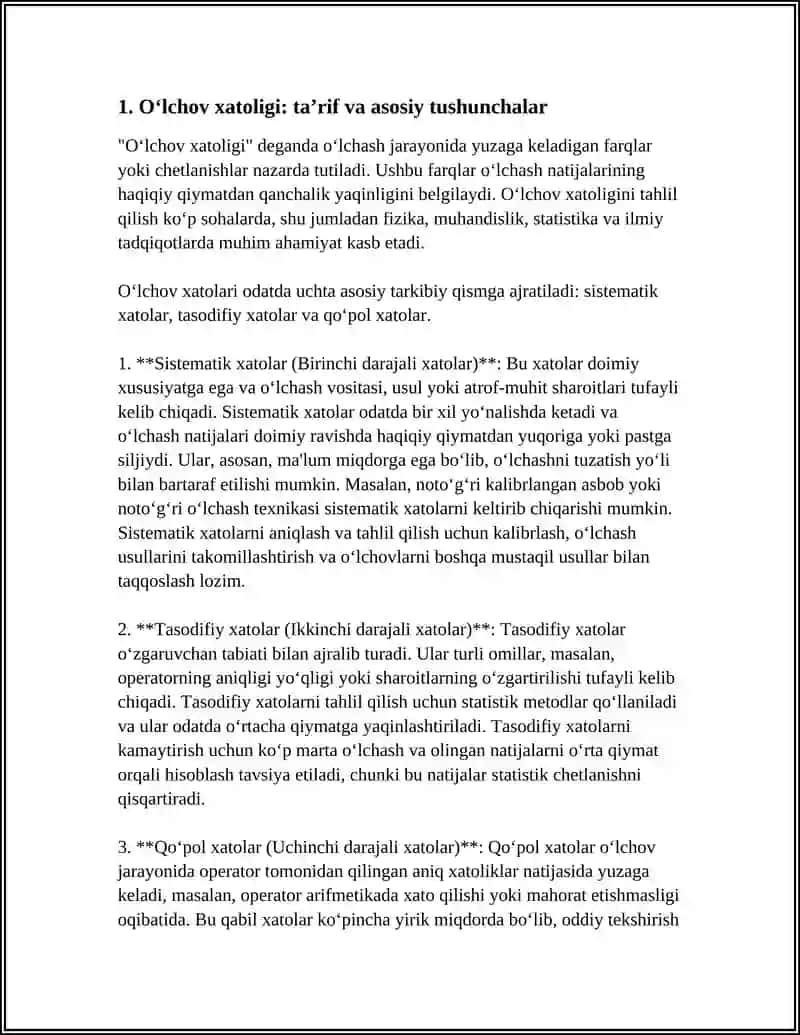 OʻLCHOV XATOLIKLARNING SINFI VA TURLARI 3
