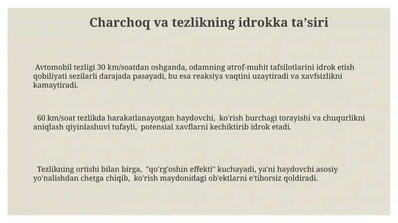 Charchoq va Tezlikning Idrokka Ta'siri 3