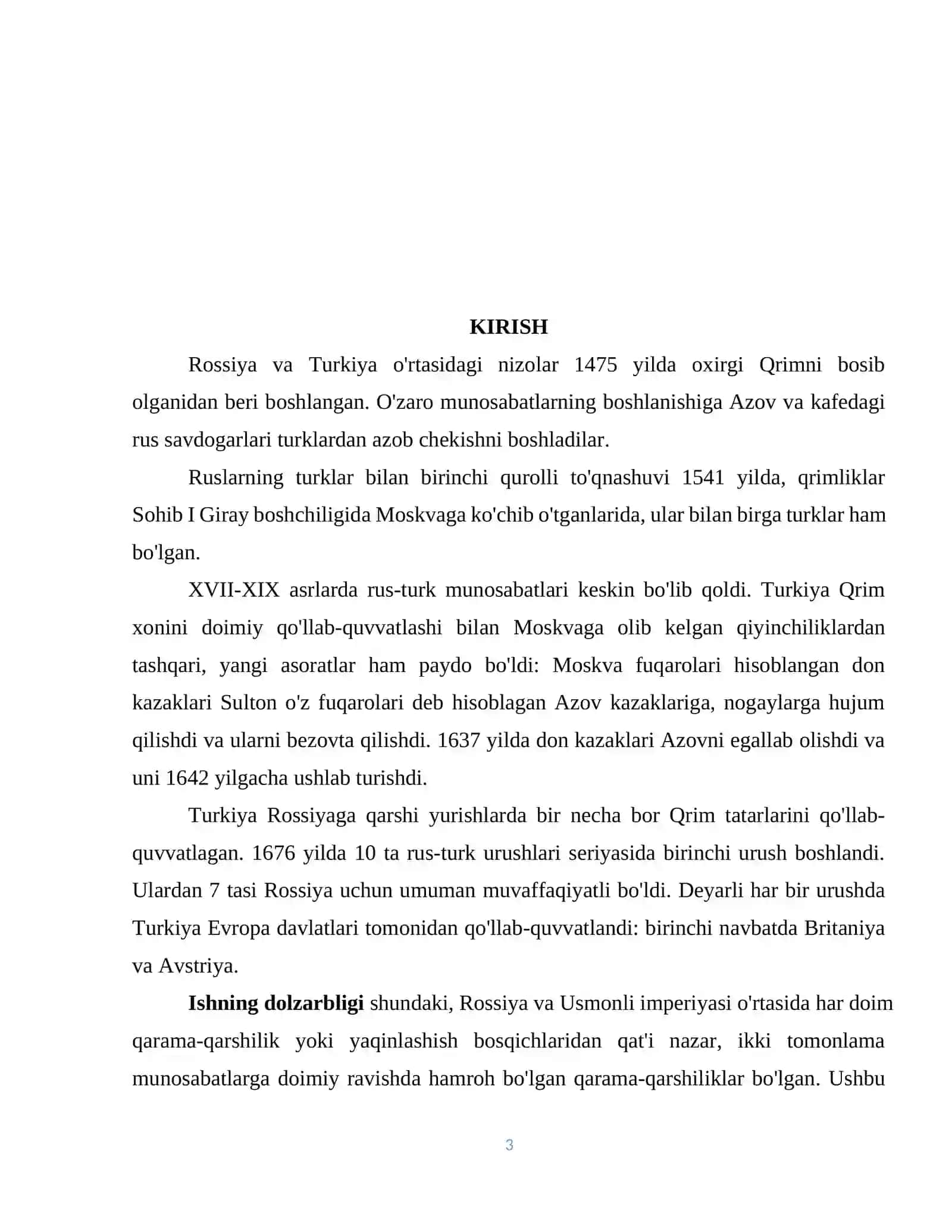 XVII-XIX asrlarda Rossiya-Turkiya munosabatlari 3