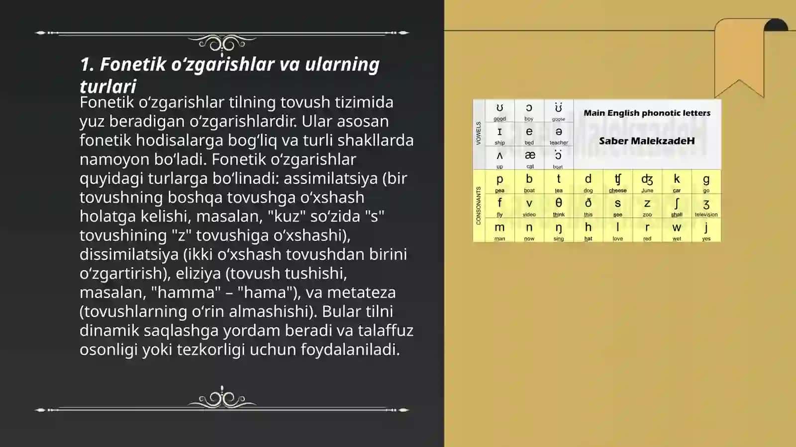 Fonetik ózgarishlar.Fonetik tahlil 3