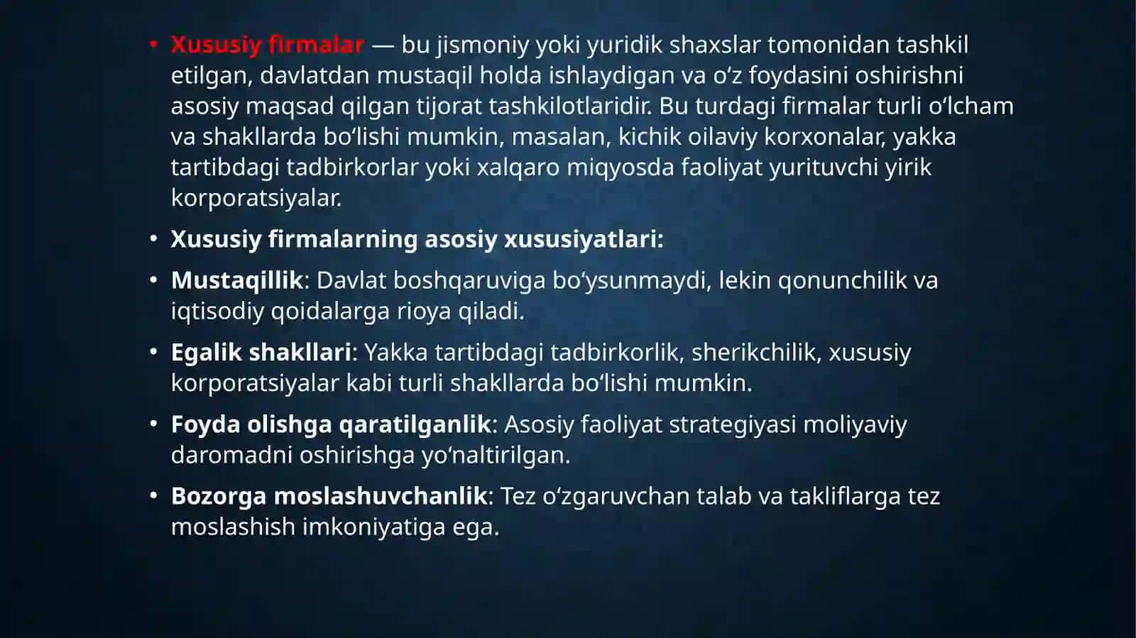 Xususiy firmalarning ustun va zaif tomonlari 3