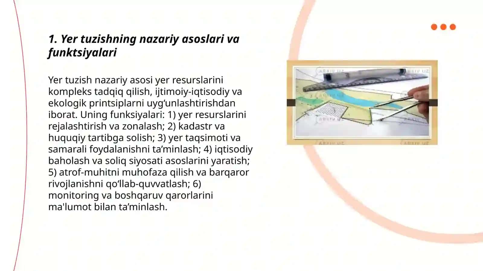 Yer resurslarini boshqarishda yer tuzishning funksiyasi 3