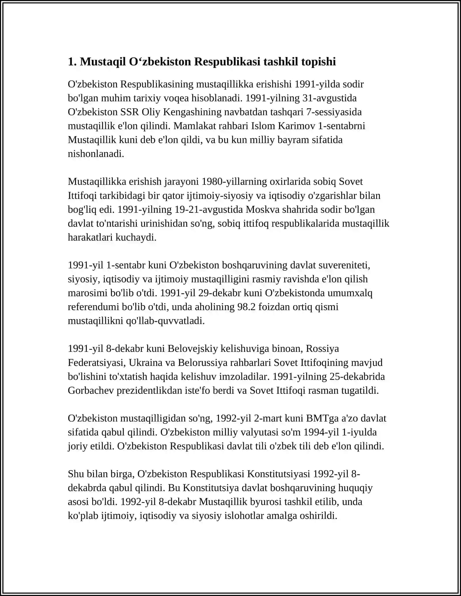MUSTAQIL O‘ZBEKISTON RESPUBLIKASINING TASHKIL TOPISHI VA UNING TARIXIY AHAMIYATI 3