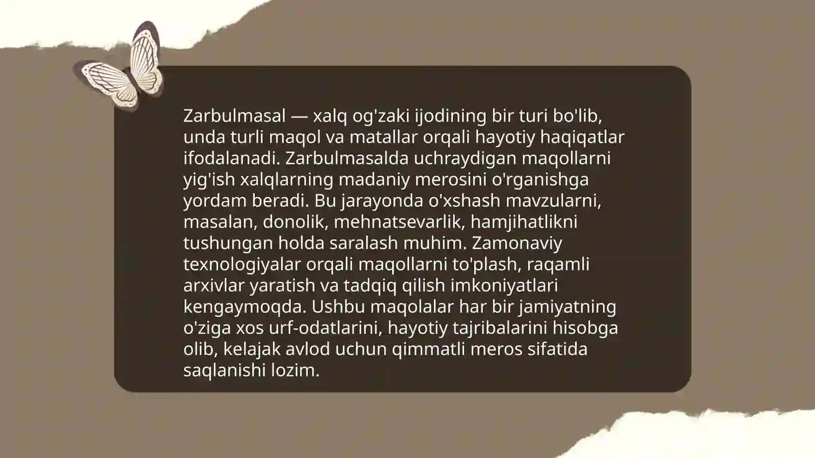 Zarbulmasal asaridagi maqollarni yig'ish 3
