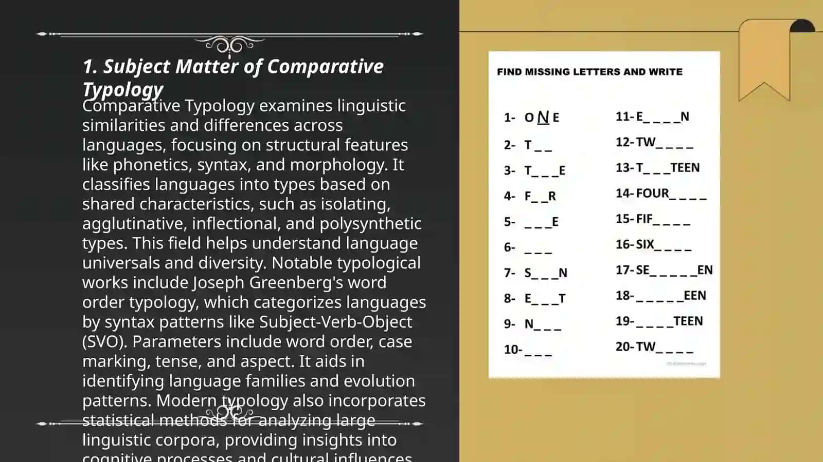 Comparative typology as a branch of linguistics: subject matter, tasks, types and approaches 3