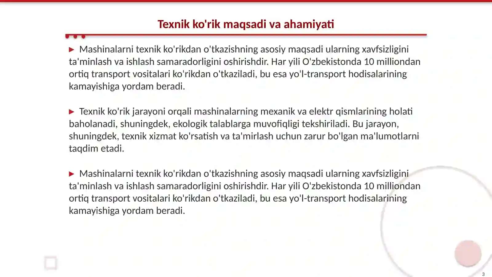 Mashinalarni texnik ko'rikdan o'tkazish 3