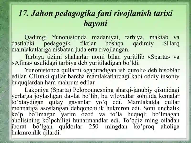 Jahon pedagogika fani rivojlanish tarixi bayoni 3