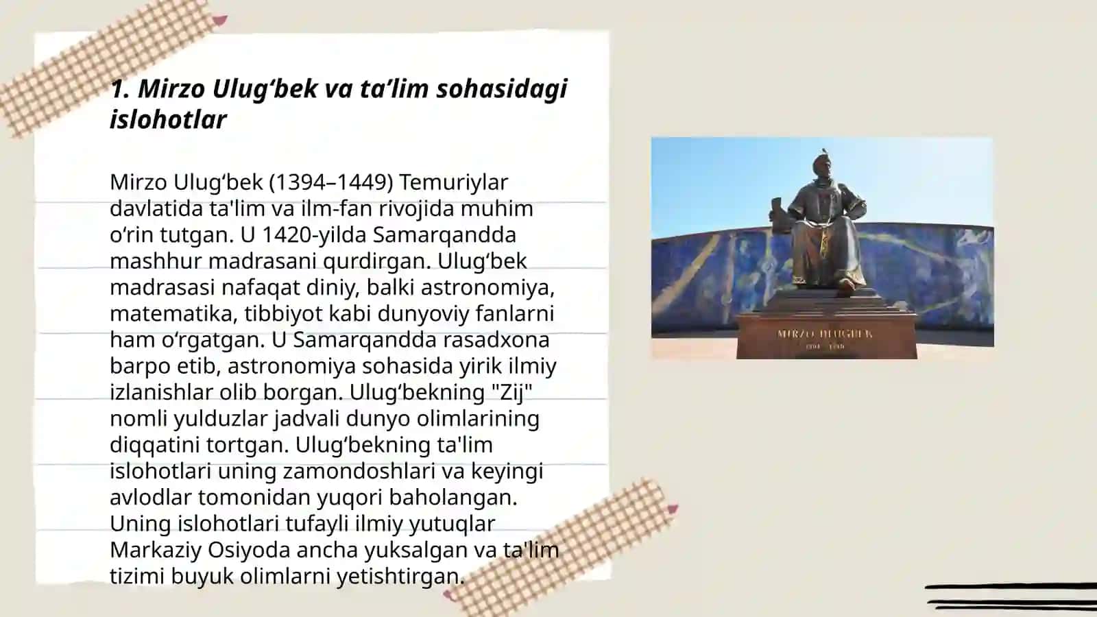 Mirzo Ulug'bekning pedagogik g'oyali va ta'lim 3
