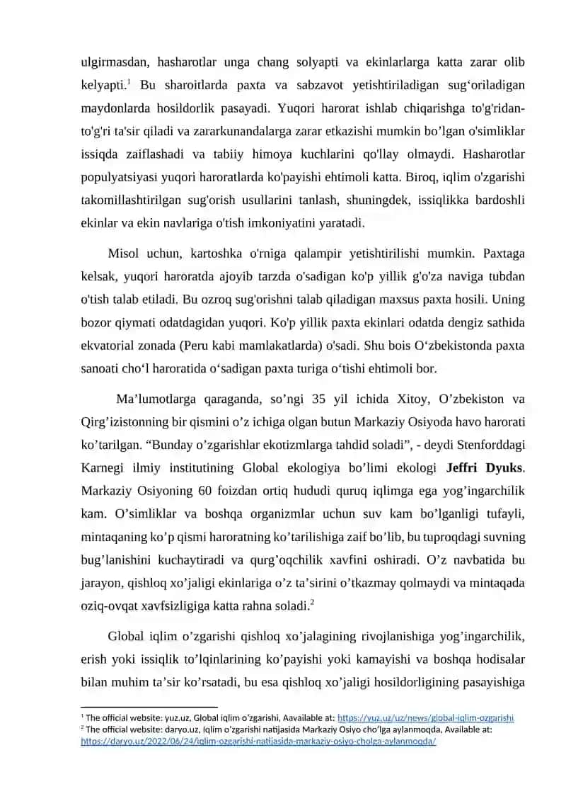 GLOBAL IQLIM O’ZGARISHINING MARKAZIY OSIYO DAVLATLARI OZIQ-OVQAT XAVFSIZLIGIGA TA’SIRI 3