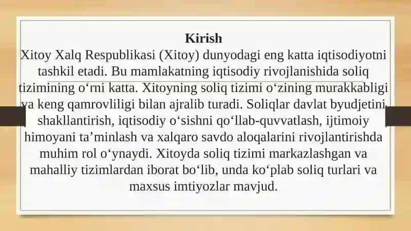 XITOY XR SOLIQ TIZIMI VA O’ZIGA XOS XUSUSIYATLARI 3