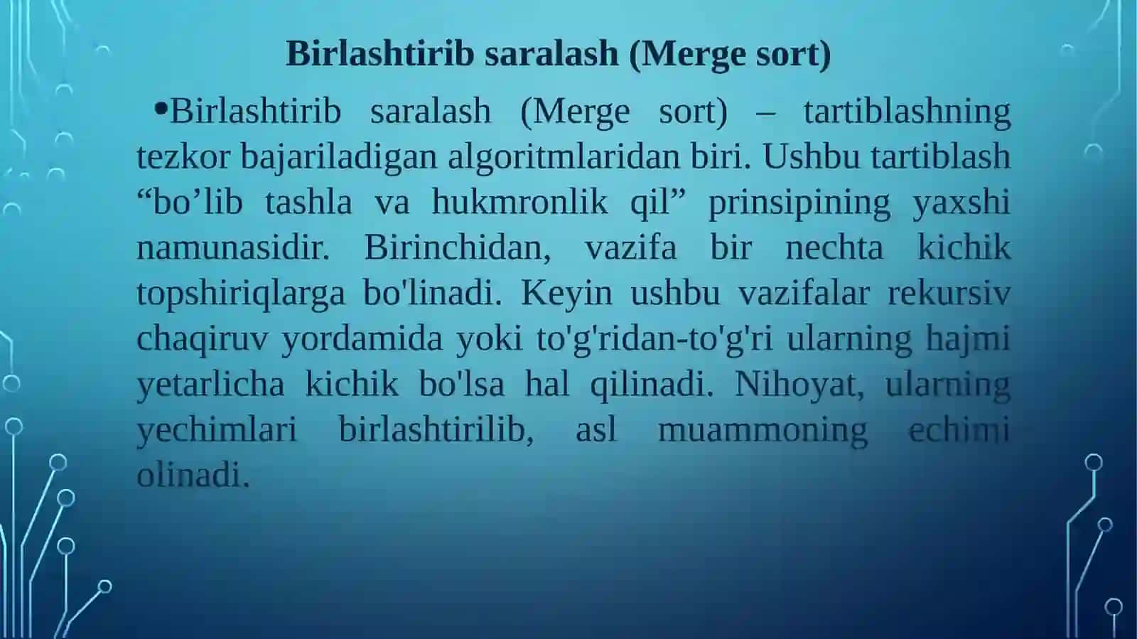 “MA’LUMOTLARNI SARALASH. SARALASHNI BIRLASHTIRISH(SILYANIE)USULI” 3
